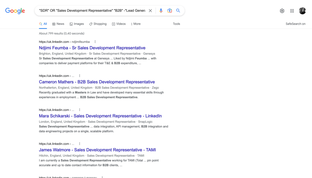 Click on "Open in Google" and grab the results of your search.