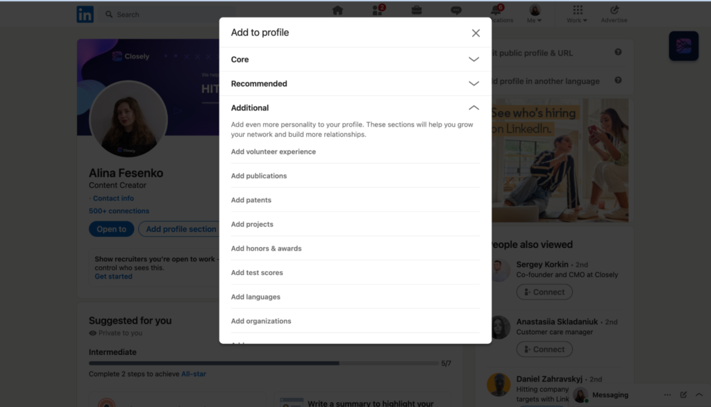 How to add a portfolio section to your LinkedIn profile - Choose Additional
