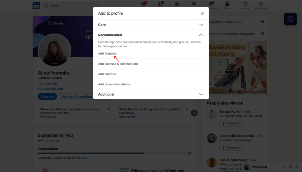 If you go to the “recommended” section and click on “add featured”
